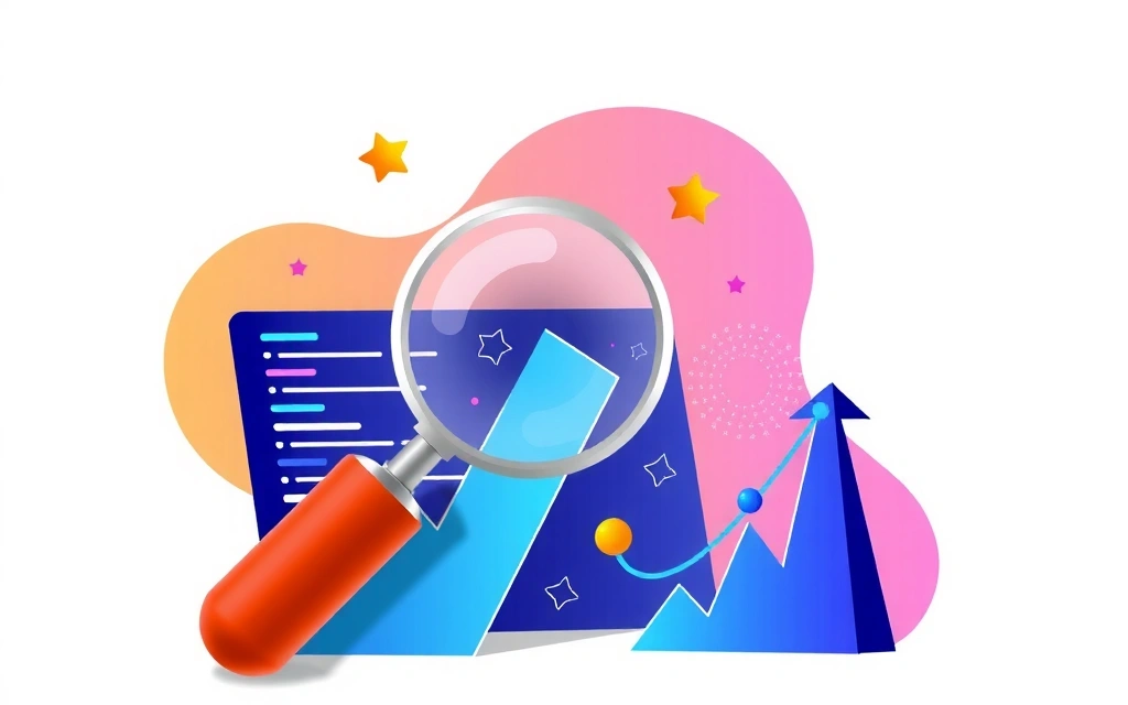 Abstract representation of SEO optimization, magnifying glass over search results