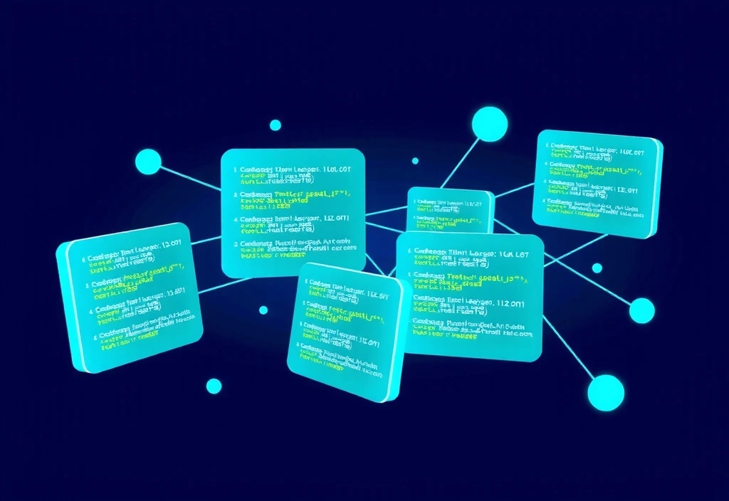 Abstract illustration of web development code on multiple screens