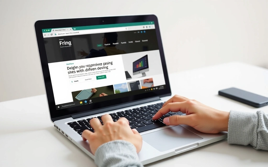 Hands typing on a modern laptop, showcasing responsive web design on screen