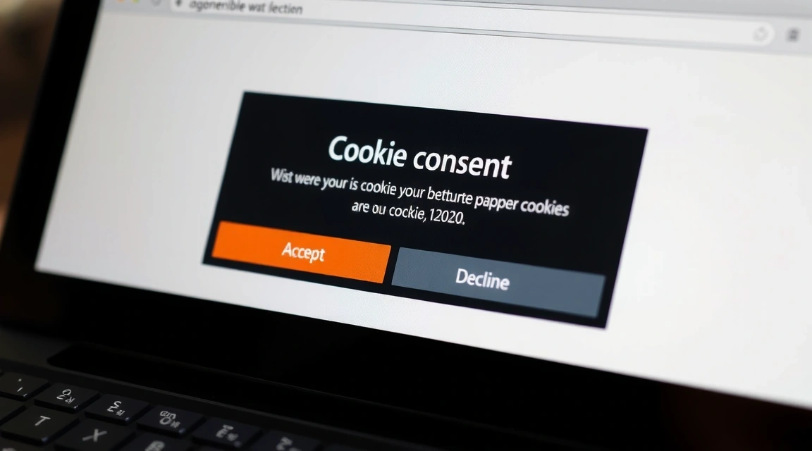 Close-up of a computer screen showing cookie consent pop-up