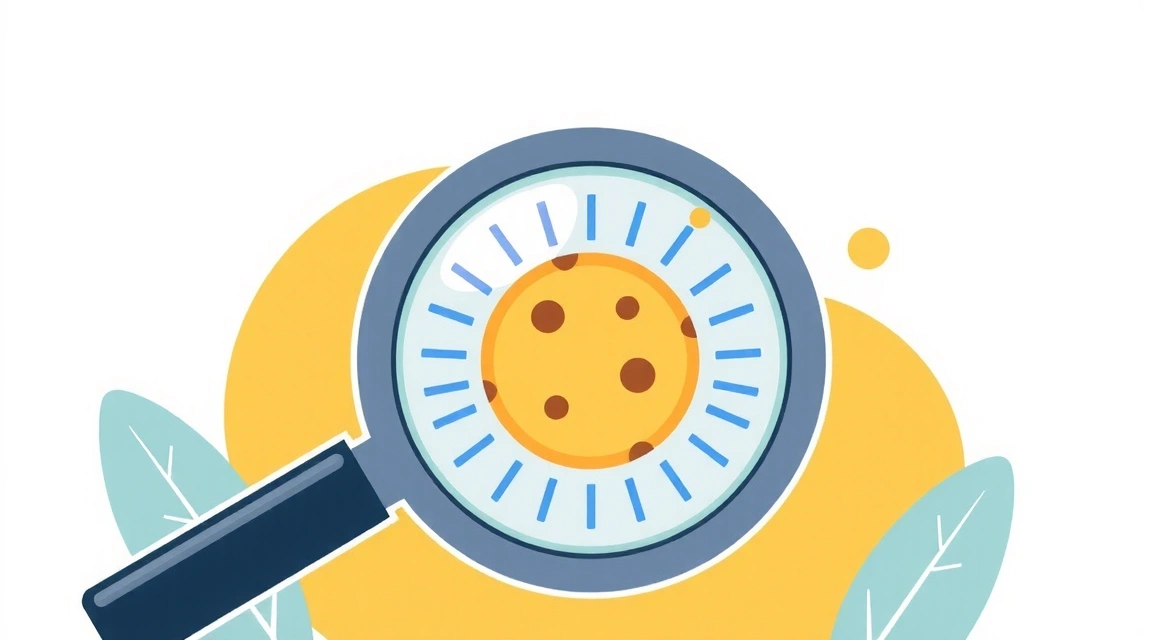 Illustration of a magnifying glass over a cookie, symbolizing detailed inspection