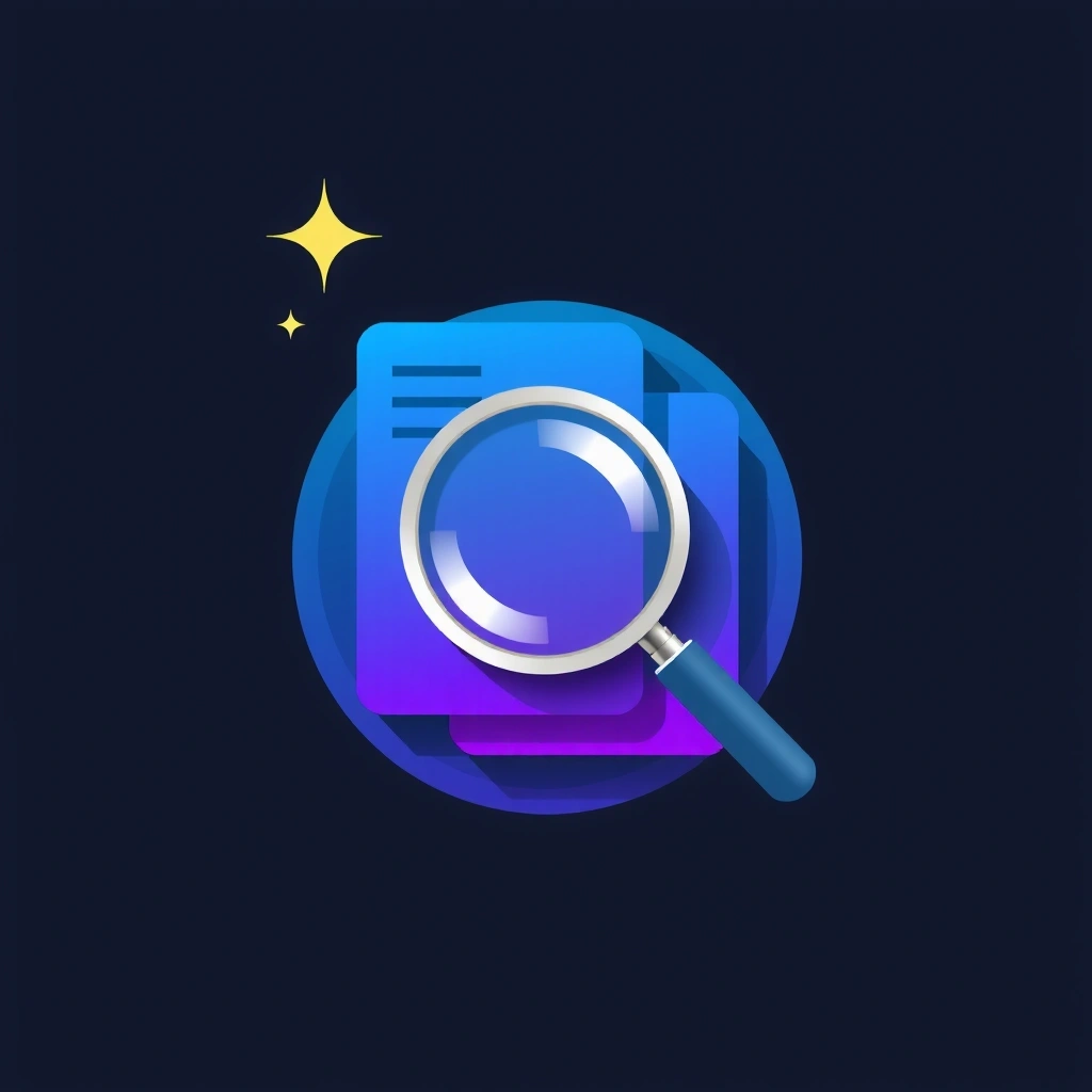 Icon representing a magnifying glass over documents, symbolizing detailed analysis