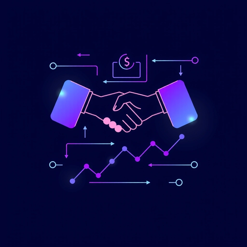 Icon representing a handshake over data charts, symbolizing tailored solutions