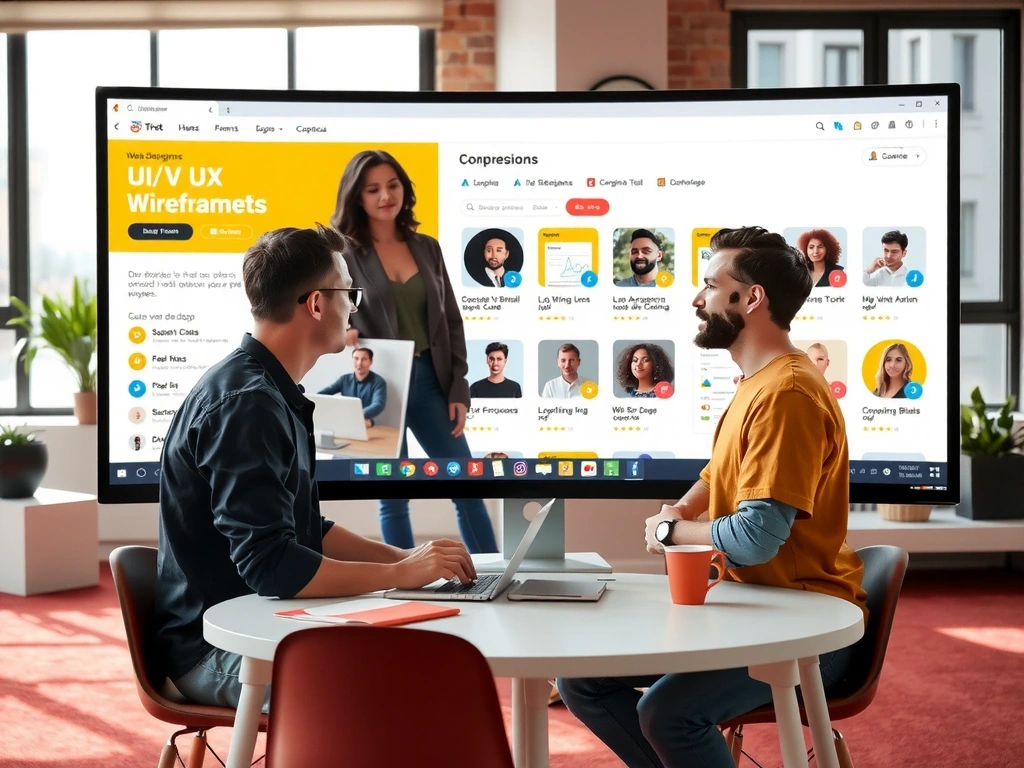 Team collaborating on web design project