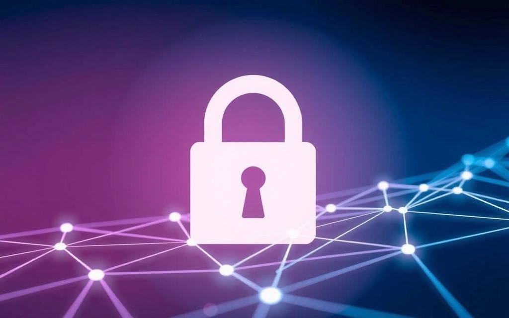 Digital privacy concept with padlock and network lines