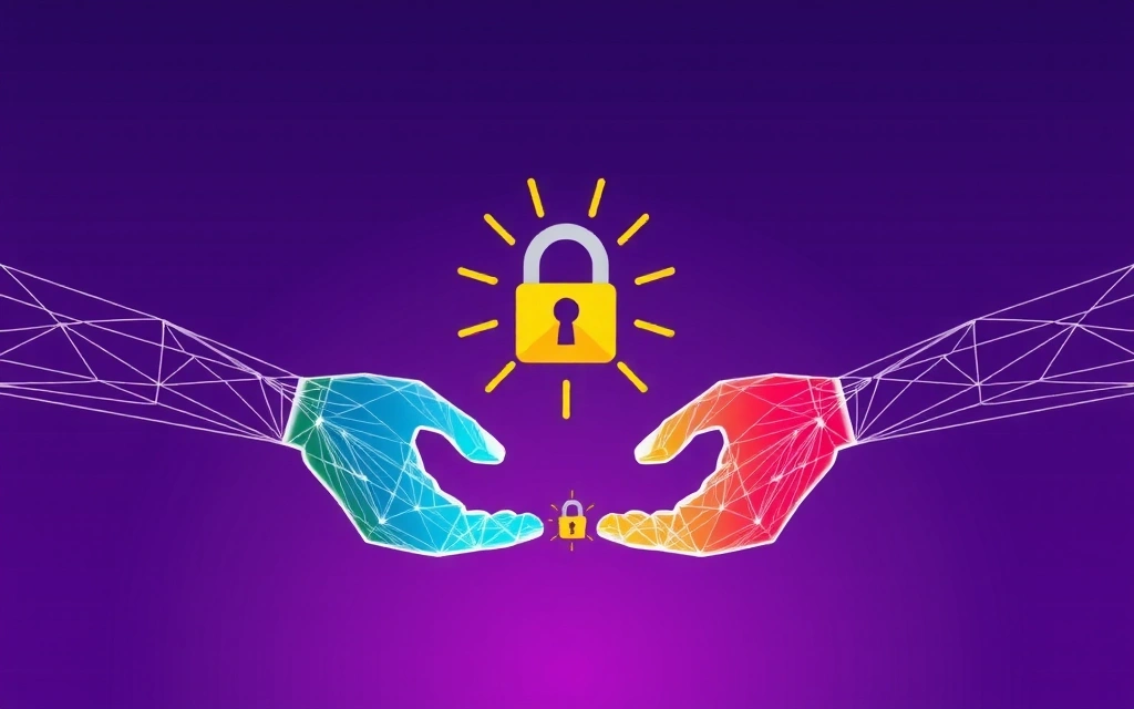 Hands exchanging data in a secure digital environment