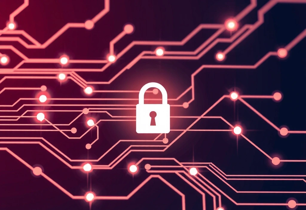 Abstract representation of intellectual property, with glowing circuits and data