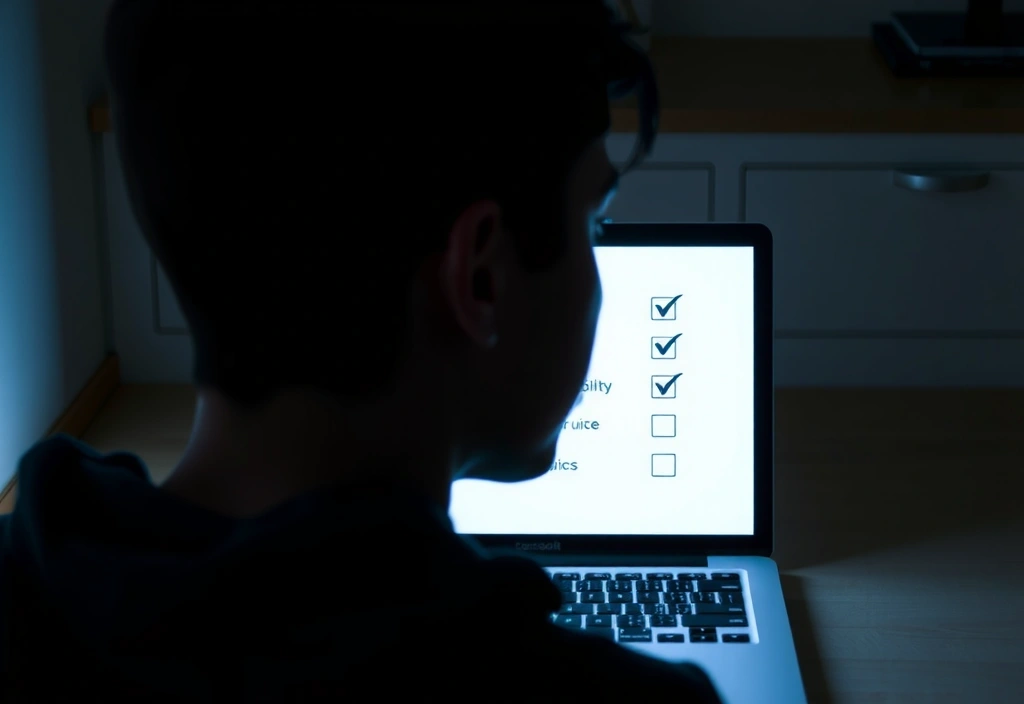 Person using a laptop with a checklist on screen, representing user duties